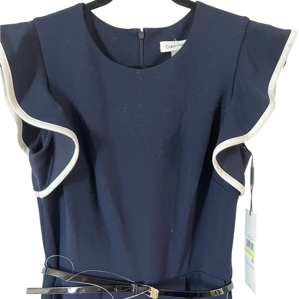 NWT Calvin Klein Navy White Accents Belted Wide Leg Jumpsuit Women Size 4 - Picture 6 of 9